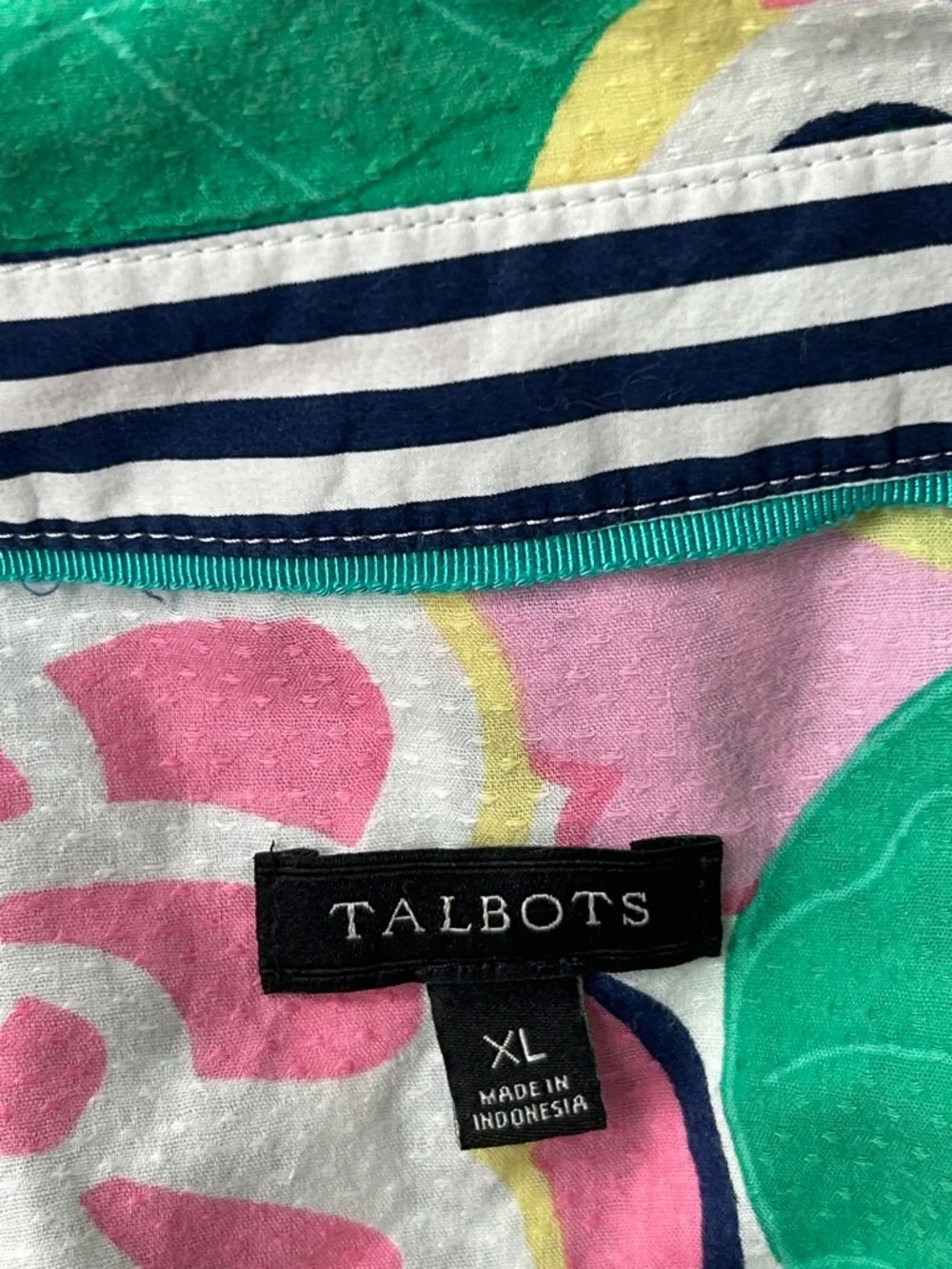 Talbots Floral Tunic Top Pink Blue Green Button Front Cotton Boho Preppy XL - Picture 7 of 10